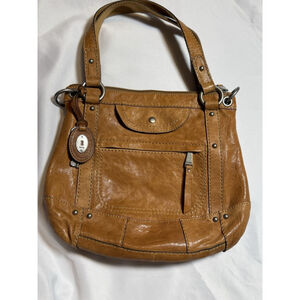 Fossil Liberty Brown Leather Handbag NO Shoulder Strap - Good condition W/ KEY